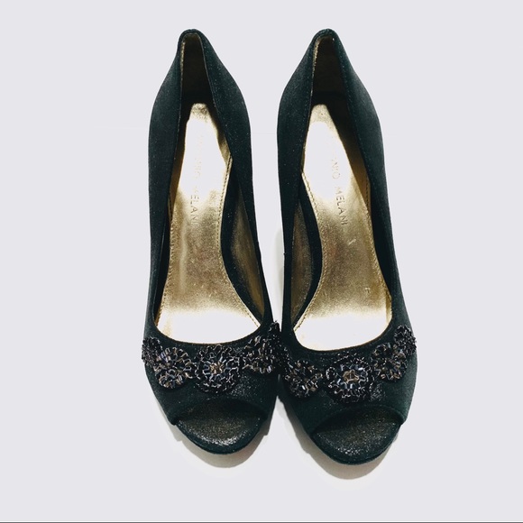 ANTONIO MELANI BLACK METALLIC PEEP TOE PUMPS - Picture 2 of 16